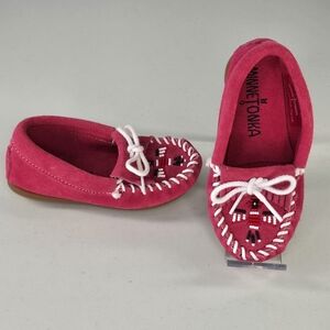 Minnetonka Toddler Girls Suede Moccasins Thunderbird Beaded Size 8 Like New